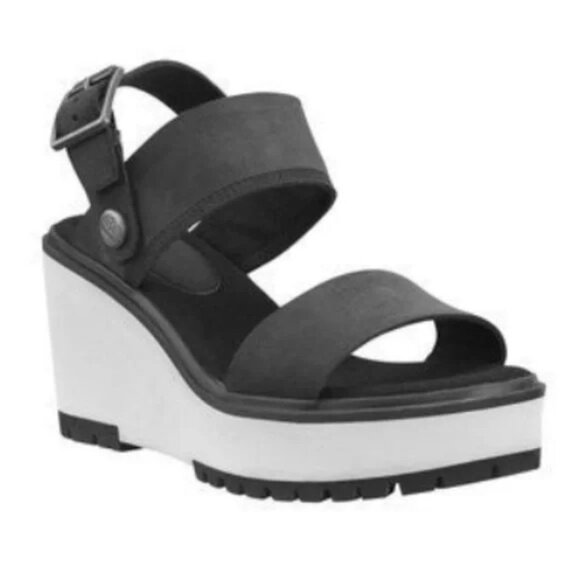 Timberland Koralyn Black Nubuck Leather Wedge Sandals - Picture 5 of 11